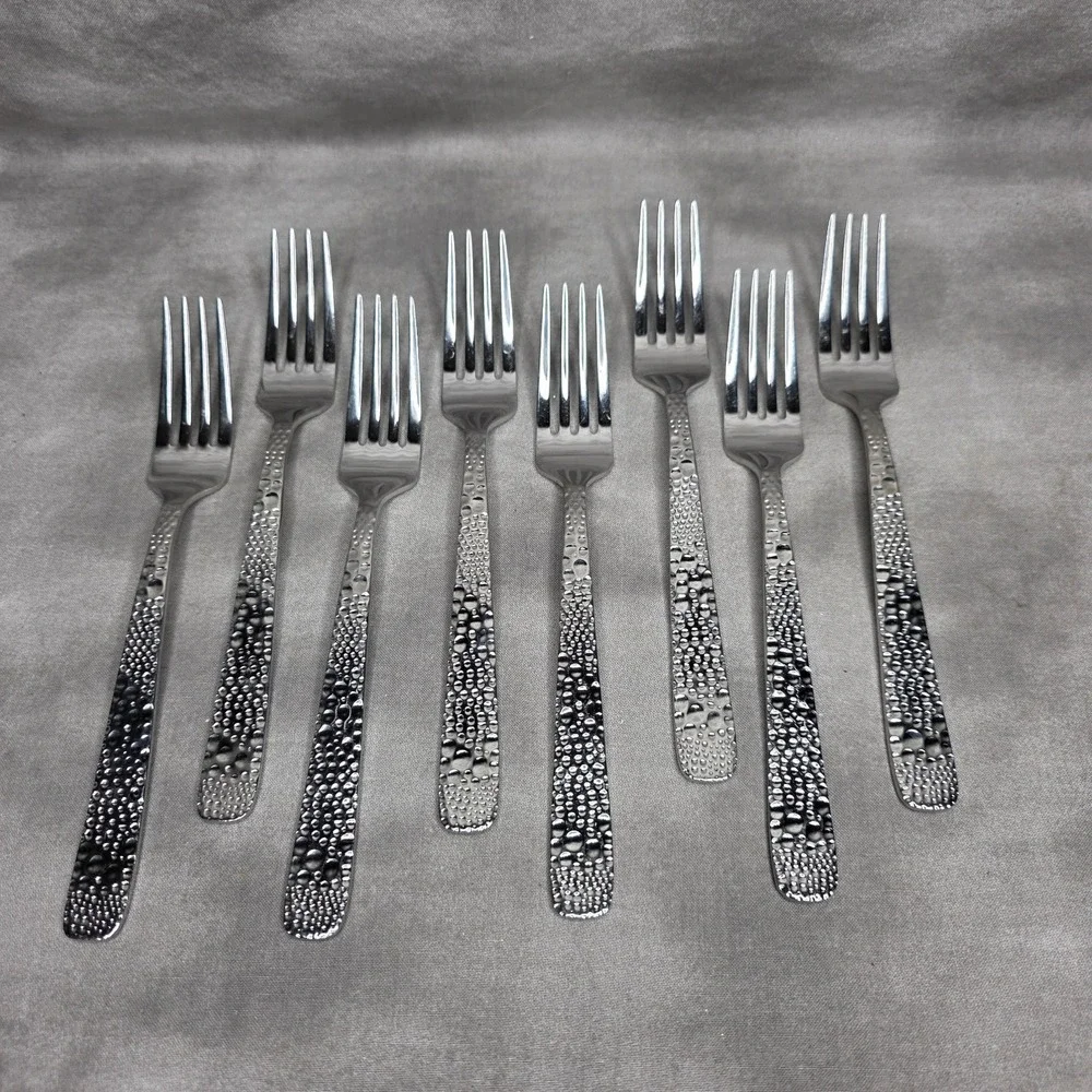 (X8) Hammered Silver Tone Forks 7.25